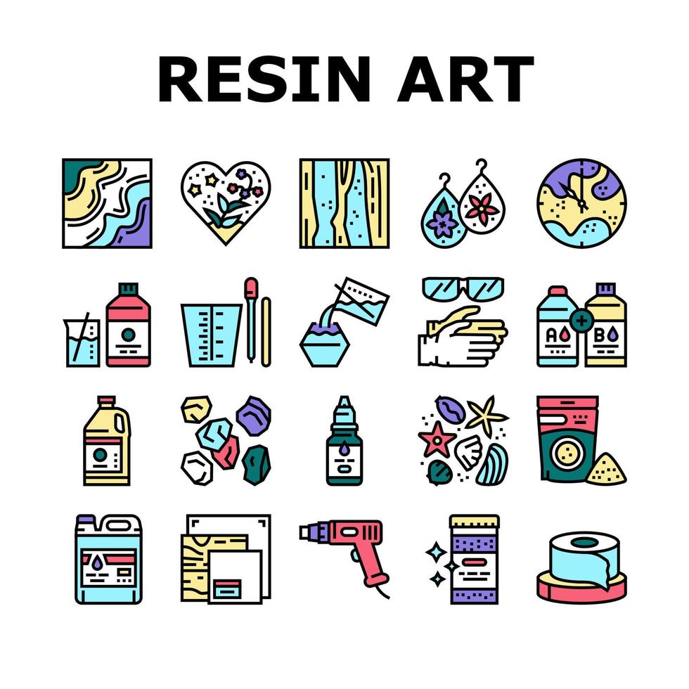 Resin Art Creation Collection Icons Set Vector