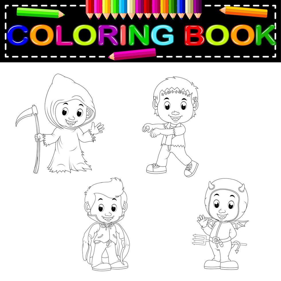 kids halloween coloring book vector