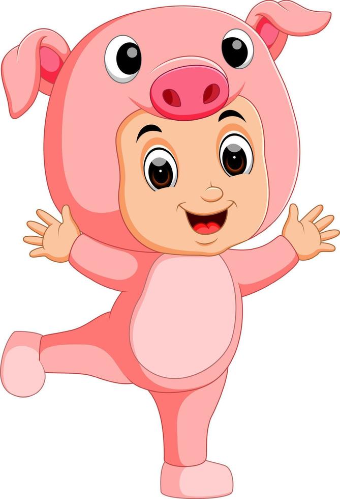 Cute boy cartoon wearing pig costume vector