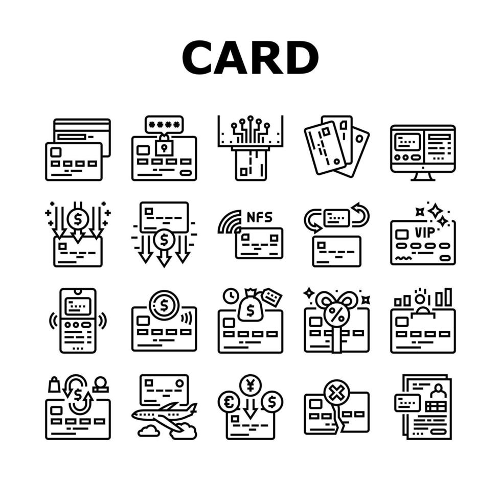 Plastic Card Payment Collection Icons Set Vector
