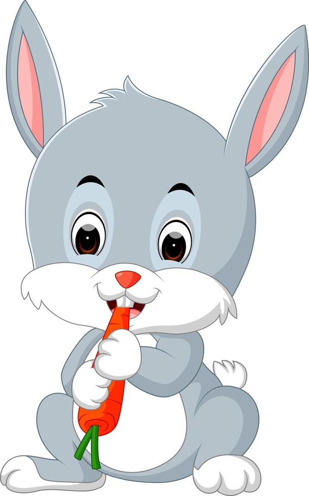 Cartoon happy rabbit eating carrot vector