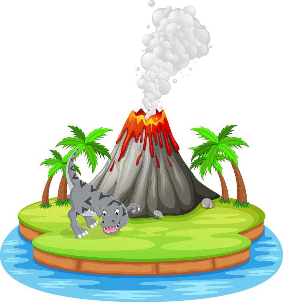 Dinosaur and volcano eruption illustration vector