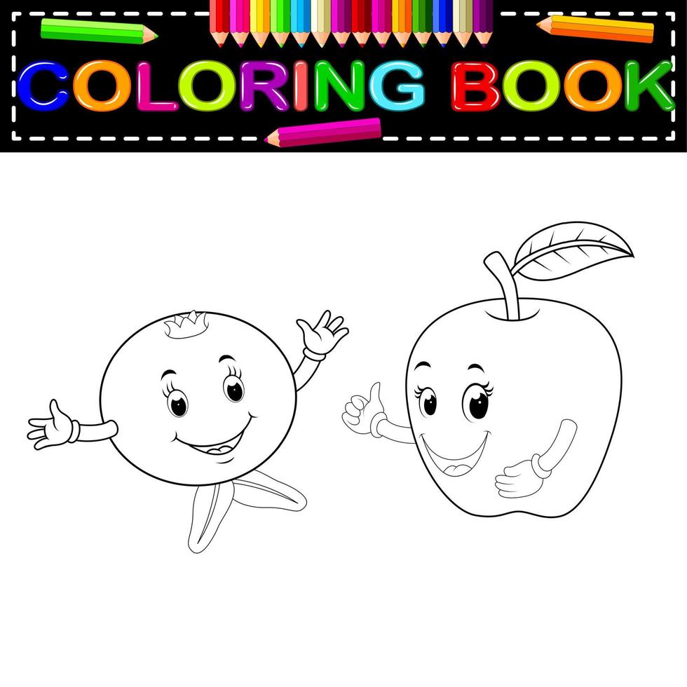 Libro para colorear de granada y manzana con cara vector