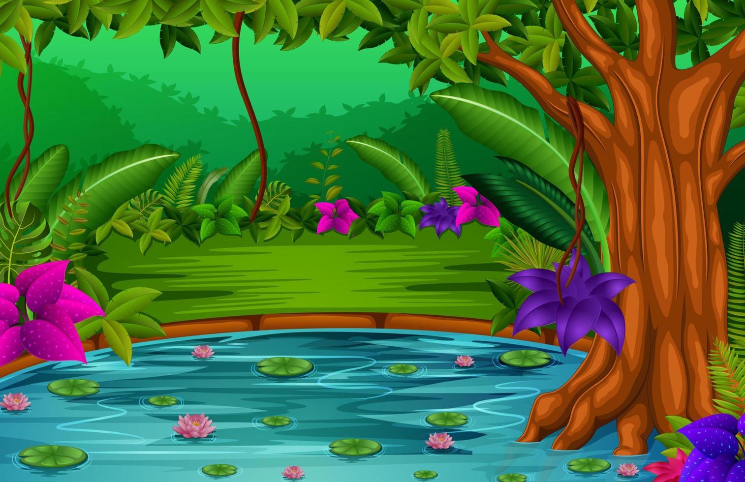 escena del bosque con lago vector