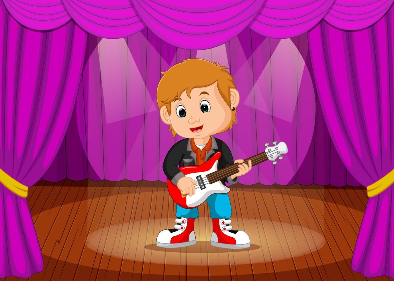 Young boy playing Electric guitar on stage vector