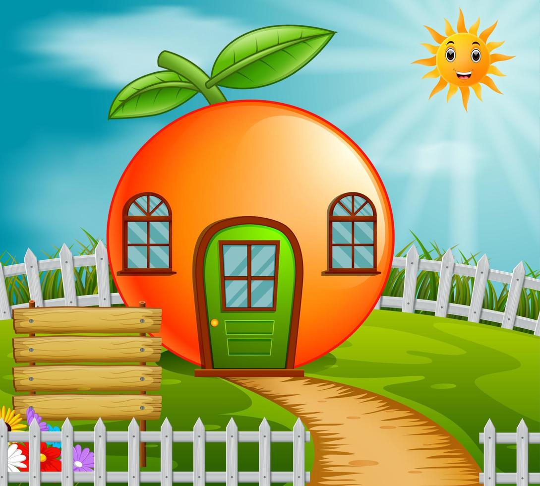 casa naranja en el jardin vector