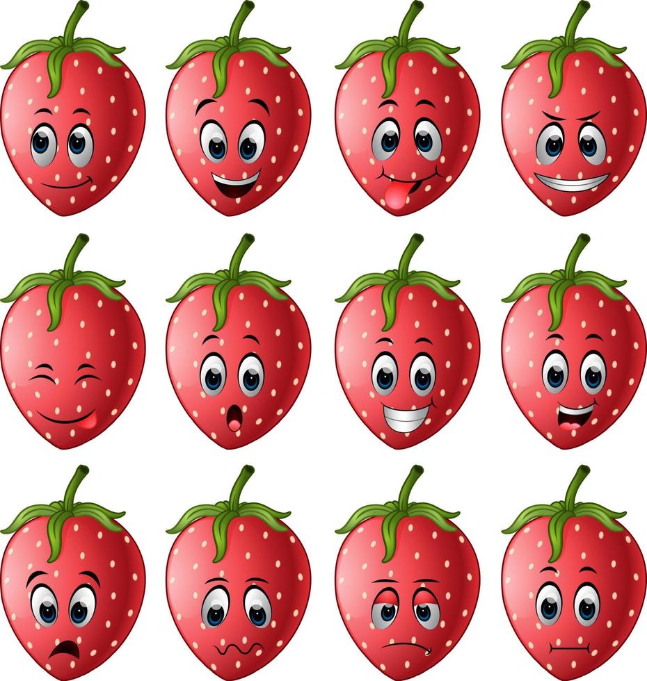 strawberry with different emoticon vector