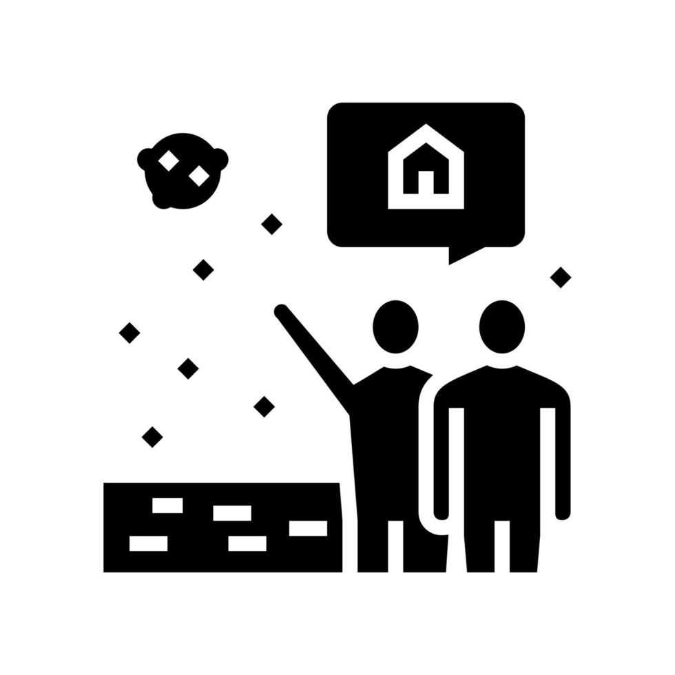 humano mostrando espacio casa en cielo glifo icono vector ilustración