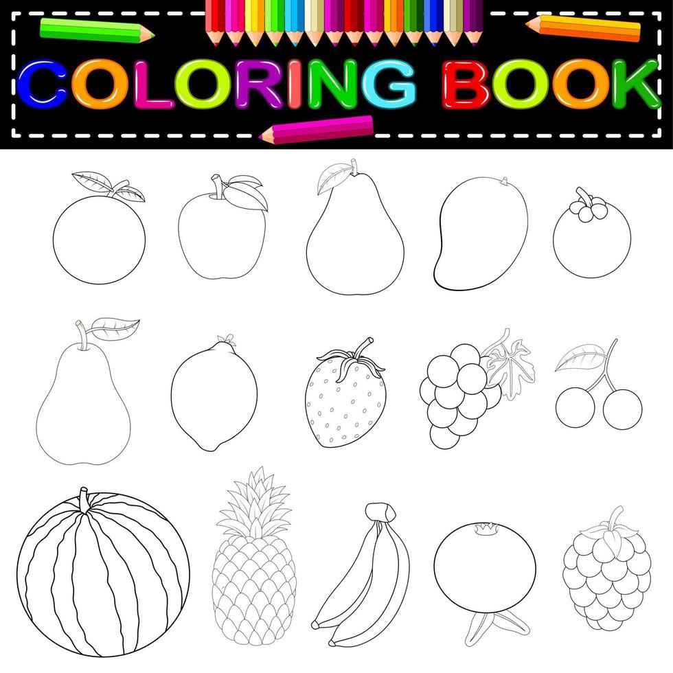 fresh fruit coloring book vector