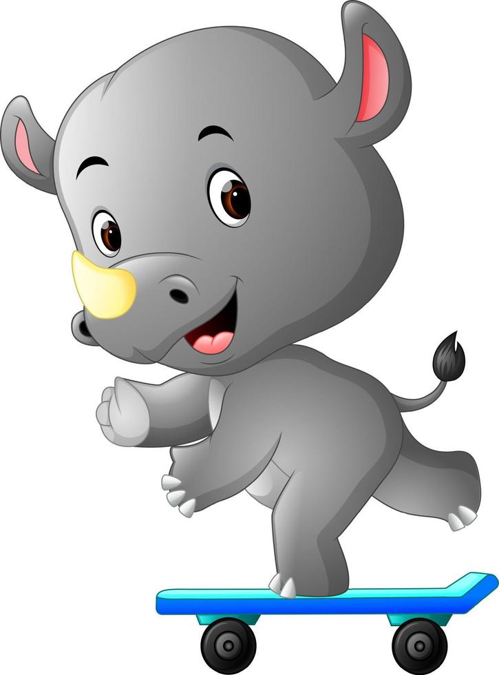 cute rhino playing skateboard vector