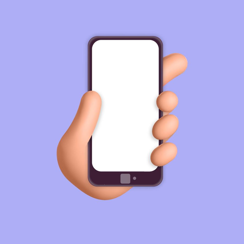 Man hand holdings phone mockup template 3d vector design illustration