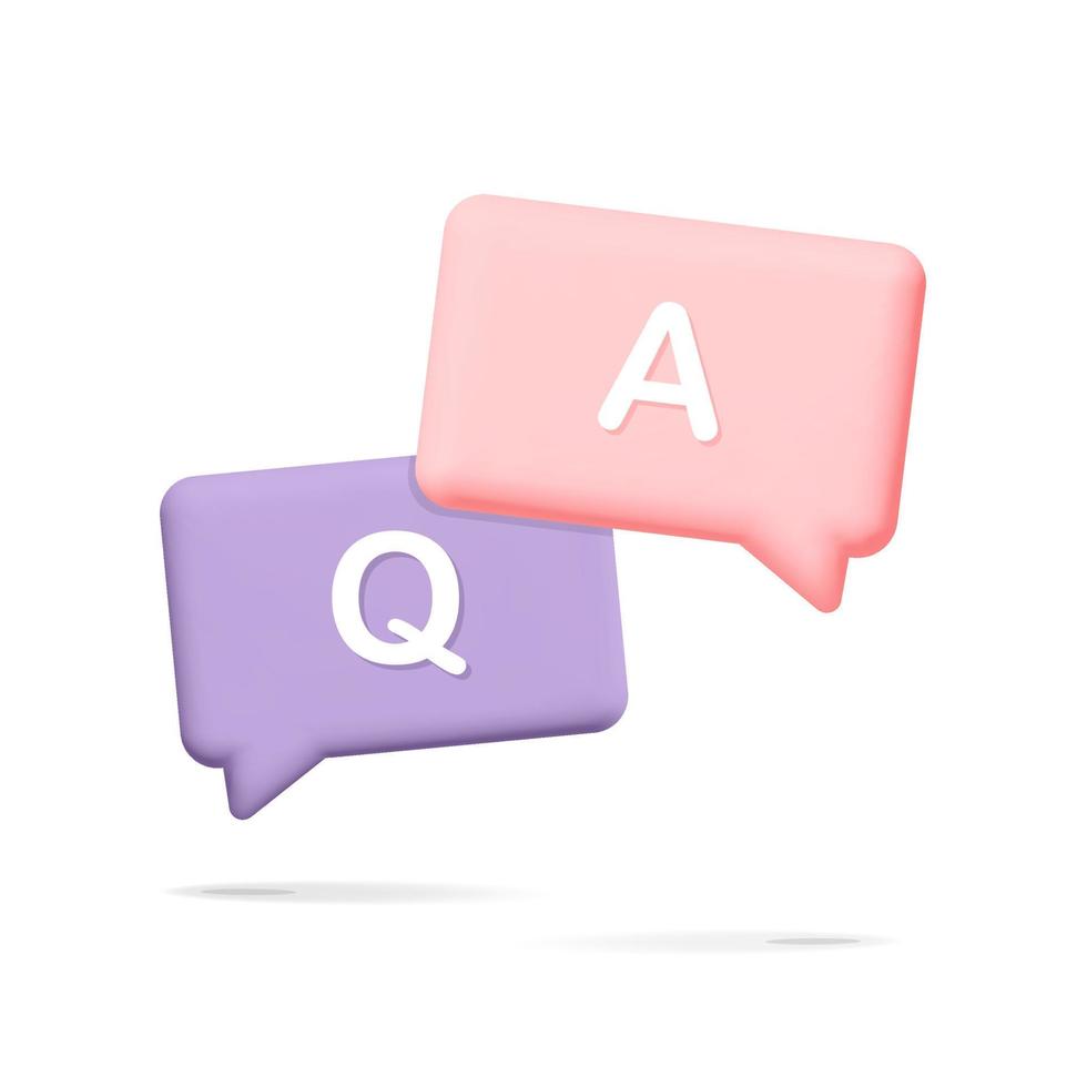 3d vector rectangle speech bubble with answer and question letters icon design
