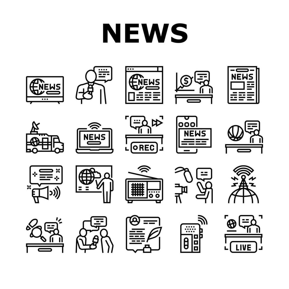 News Broadcasting Collection Icons Set Vector