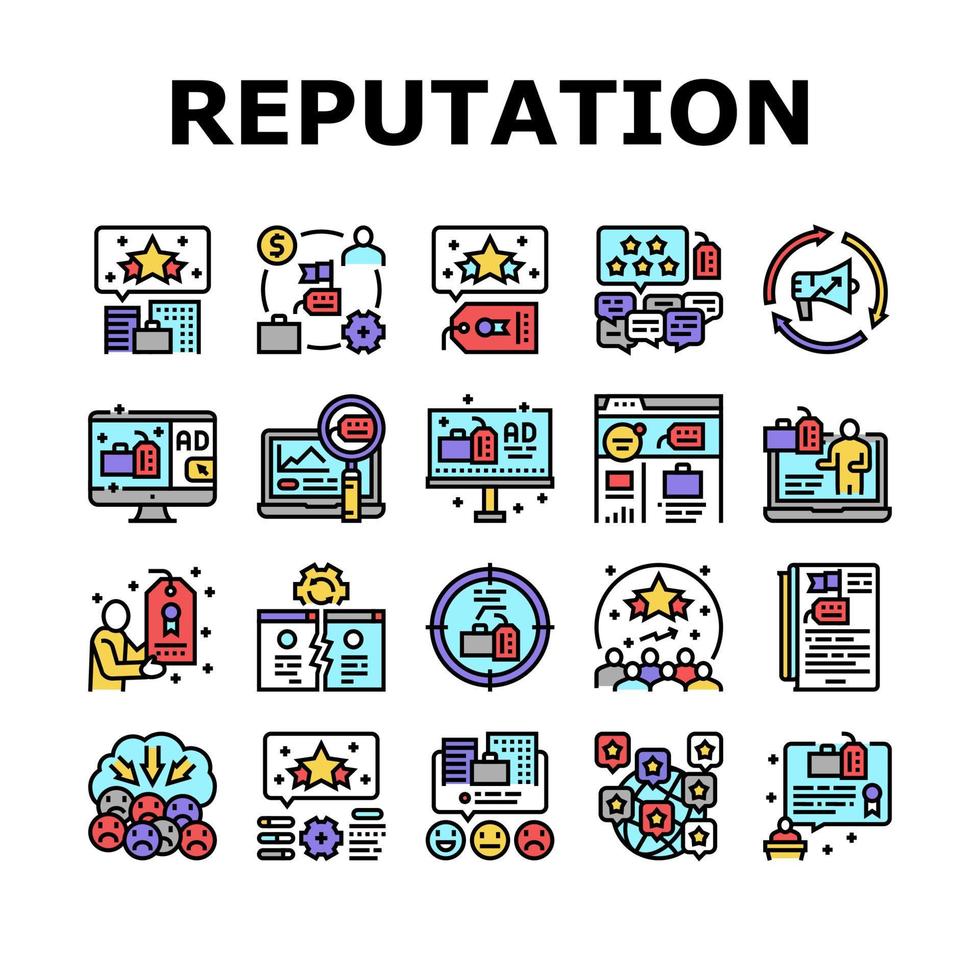 Reputation Management Collection Icons Set Vector
