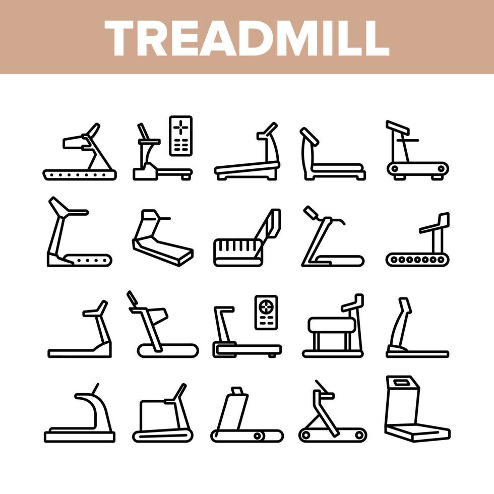 Treadmill Sportive Equipment Icons Set Vector