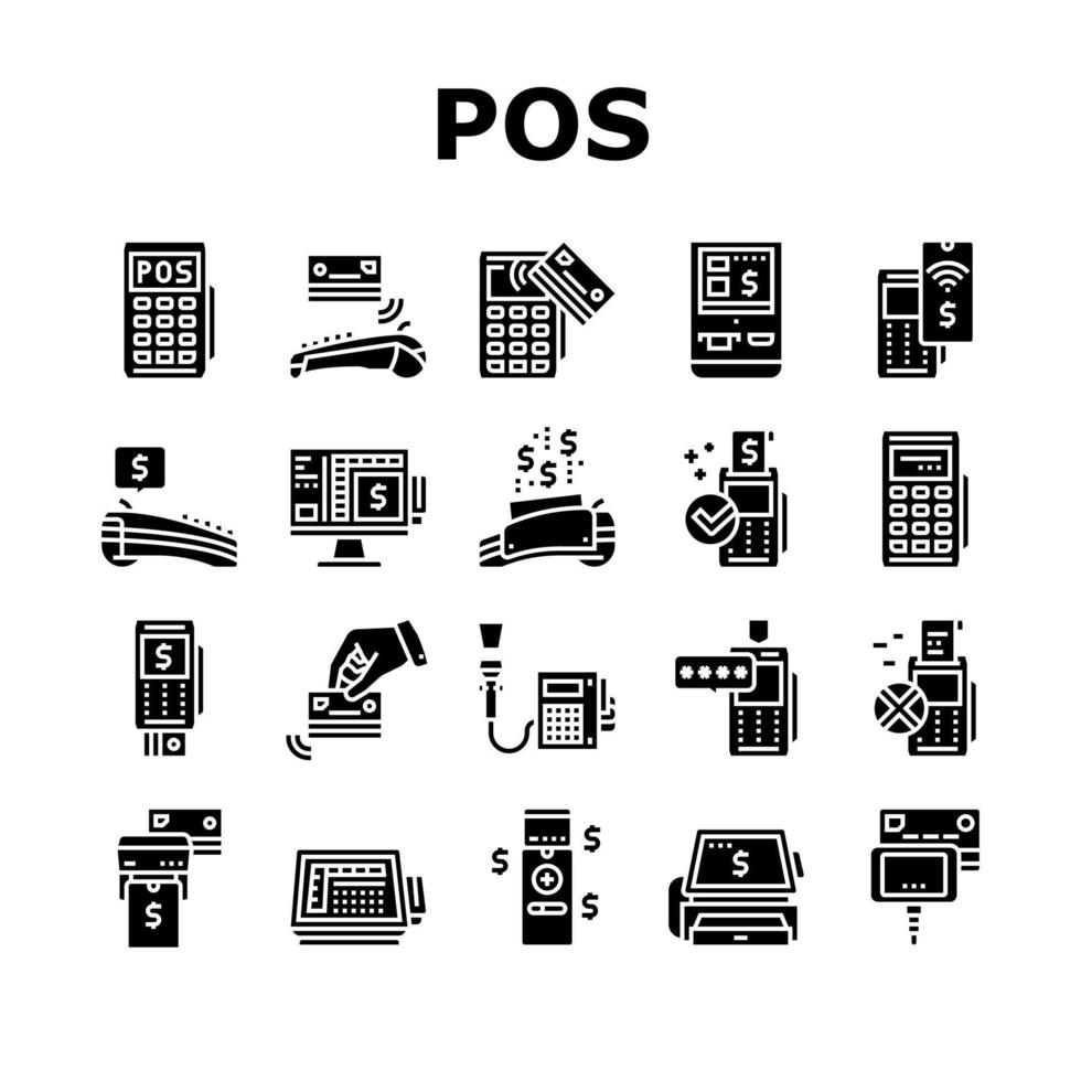 Pos Terminal Device Collection Icons Set Vector