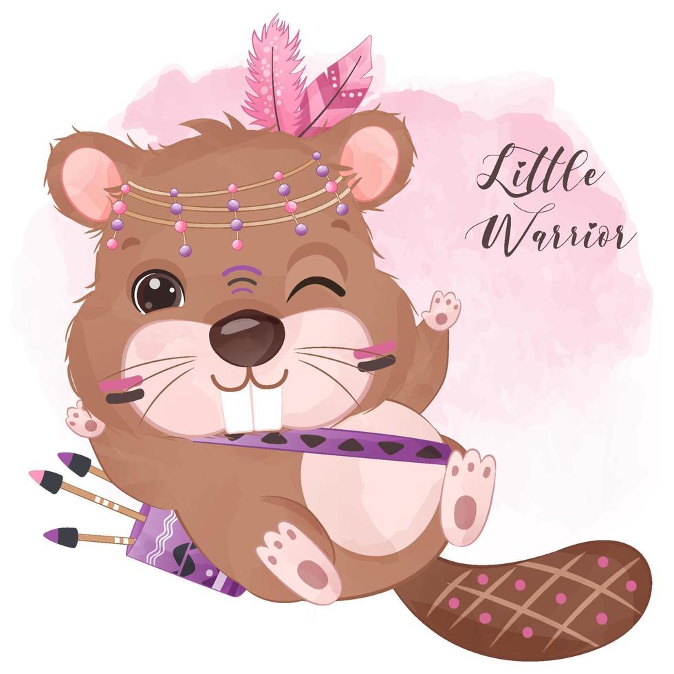 Tribal Series Cute Beaver in Watercolor Illustration vector