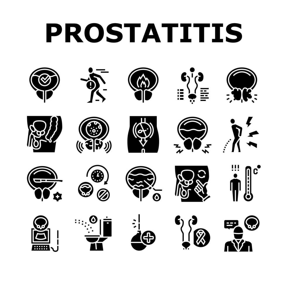 conjunto de iconos de colección de enfermedades de prostatitis vector