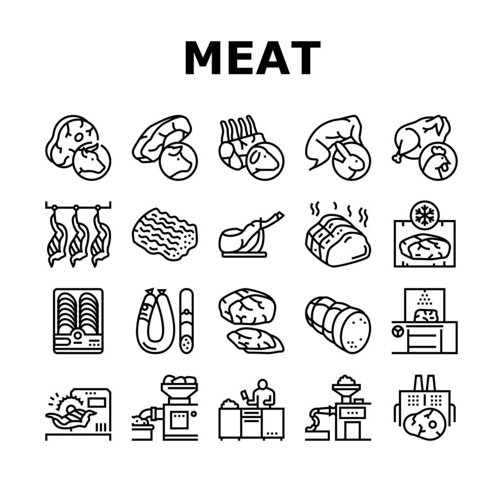 Meat Factory Product Collection Icons Set Vector