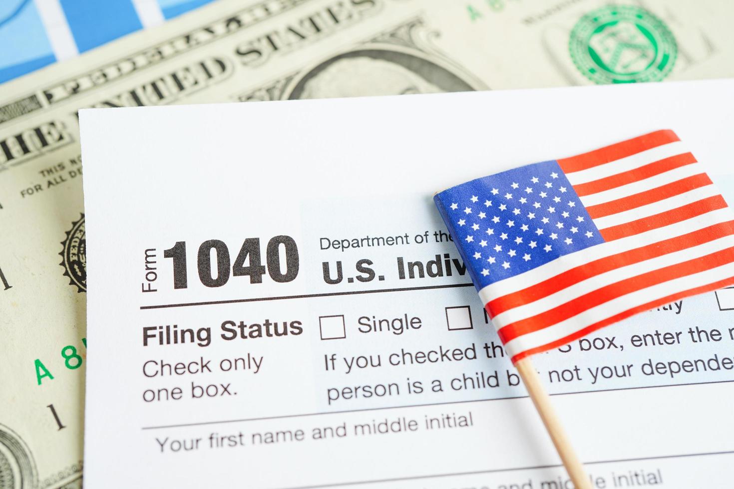 Tax form 1040 U.S. Individual Income Tax Return, business finance concept. photo