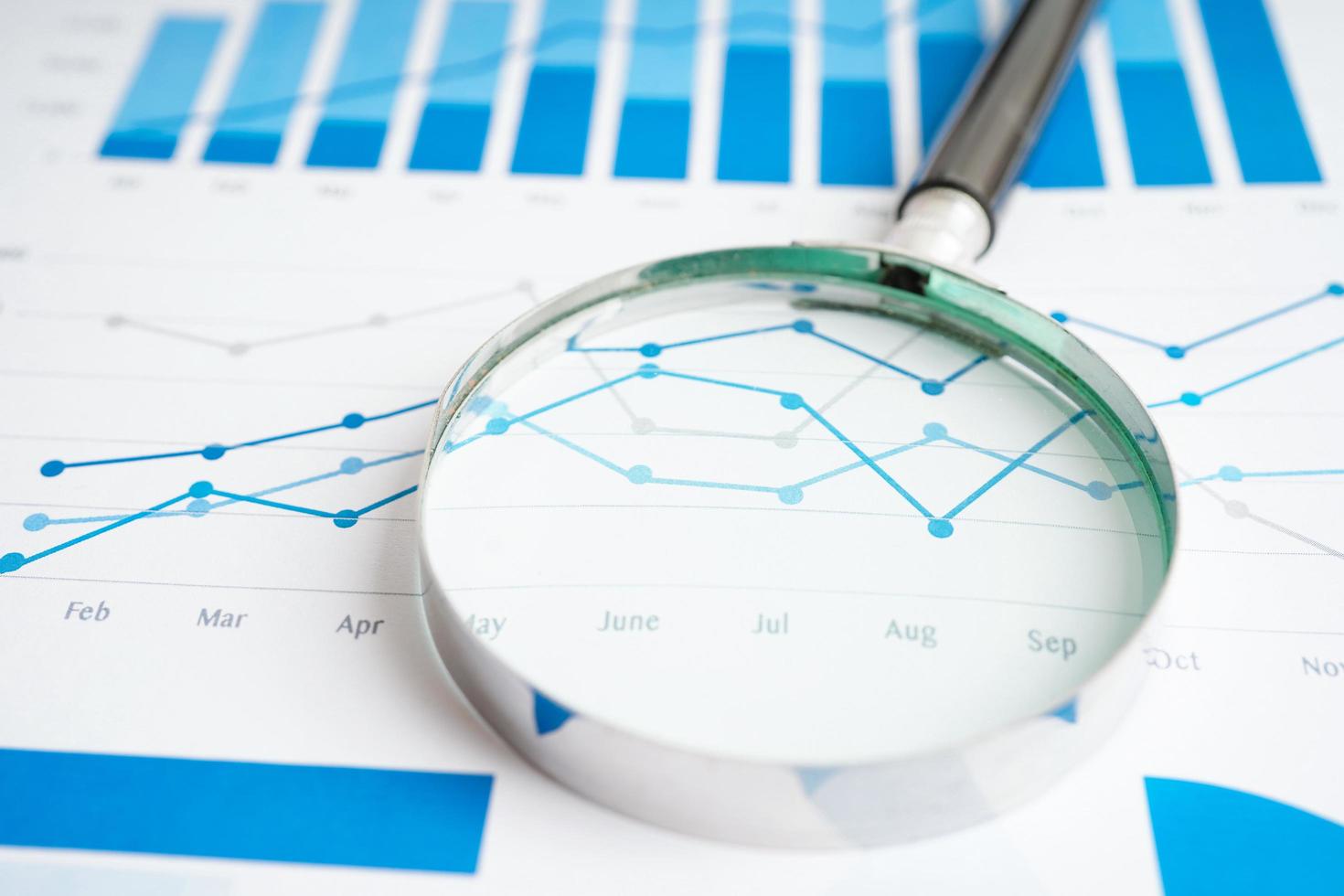 Magnifying glass on charts graphs paper. Financial development, Banking Account, Statistics, Investment Analytic research data economy. photo