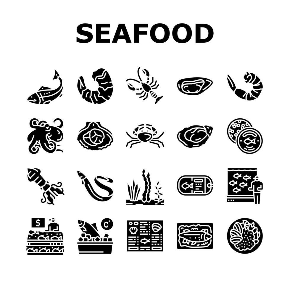 Seafood Cooked Food Dish Menu Icons Set Vector