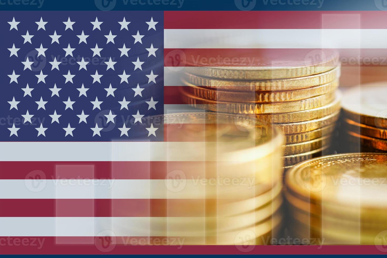 USA America flag with stock market finance, economy trend graph digital technology. photo