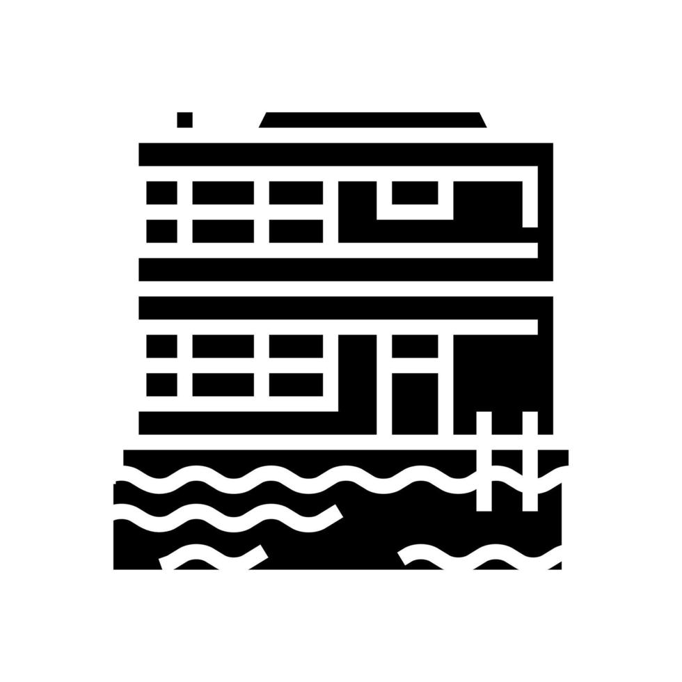 flotando en el agua residencia casa glifo icono vector ilustración