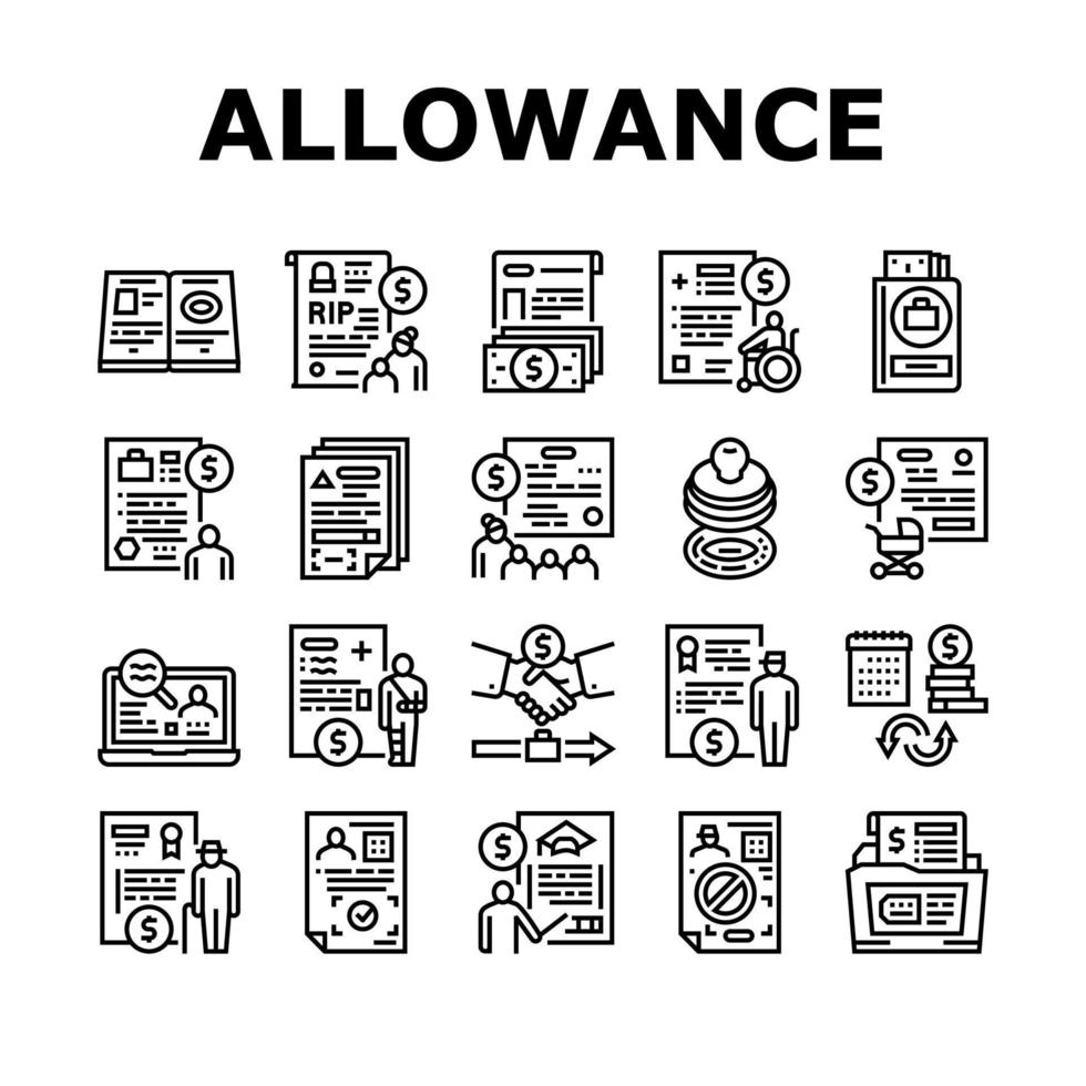Allowance Finance Help Collection Icons Set Vector