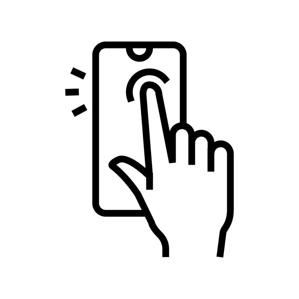 tocando con el dedo smartphone pantalla línea icono vector ilustración