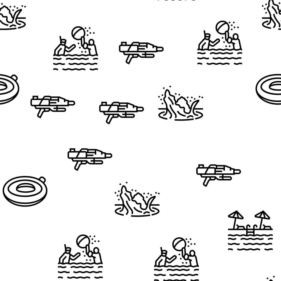 Water Park Attraction And Pool Vector Seamless Pattern