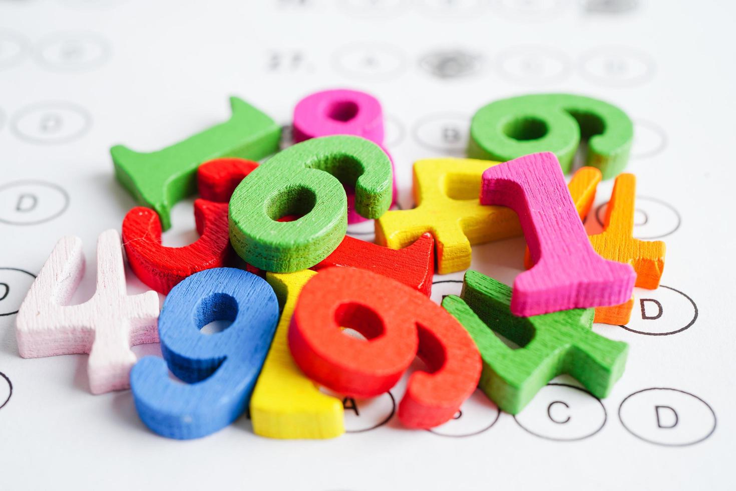 Number wood block cubes for learning Mathematic, education math concept. photo