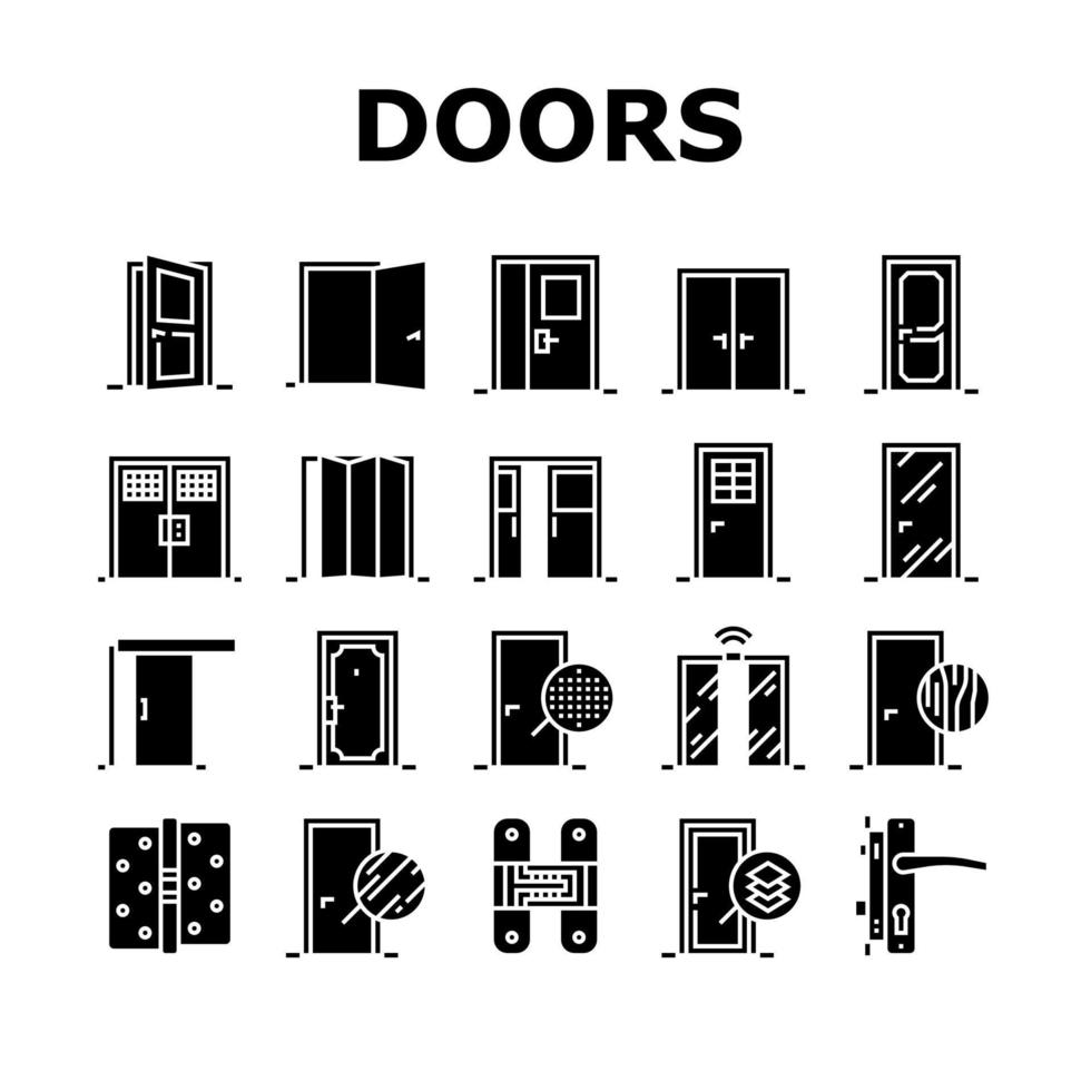 Interior Doors Types Collection Icons Set Vector