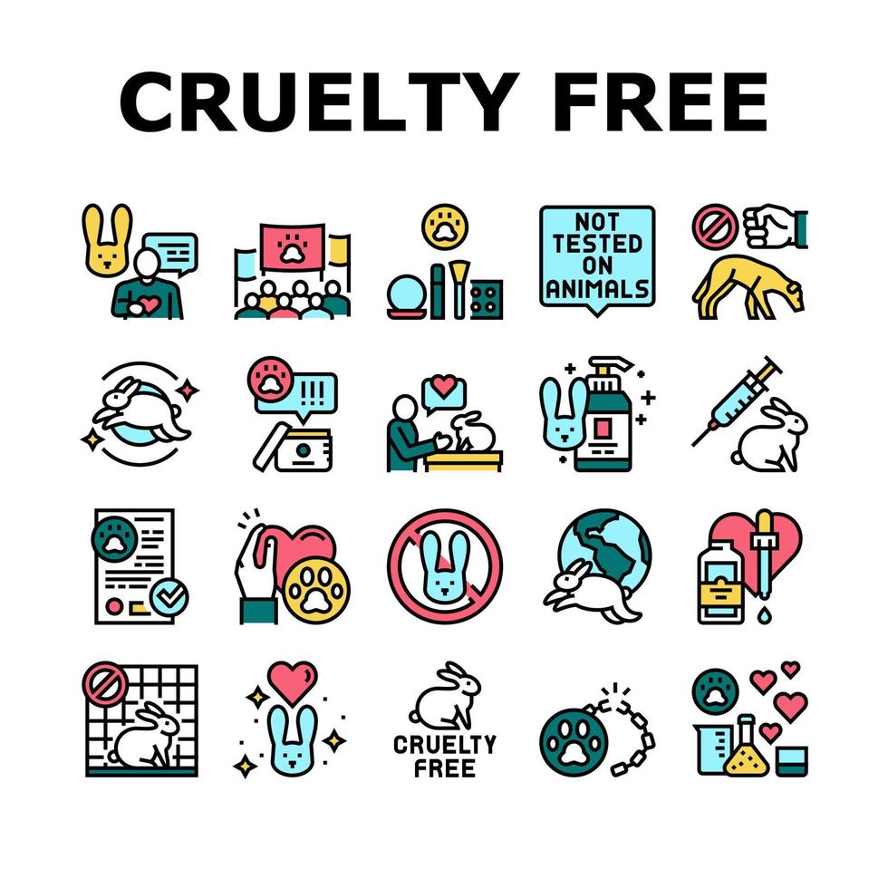 conjunto de iconos de colección de animales libres de crueldad vector