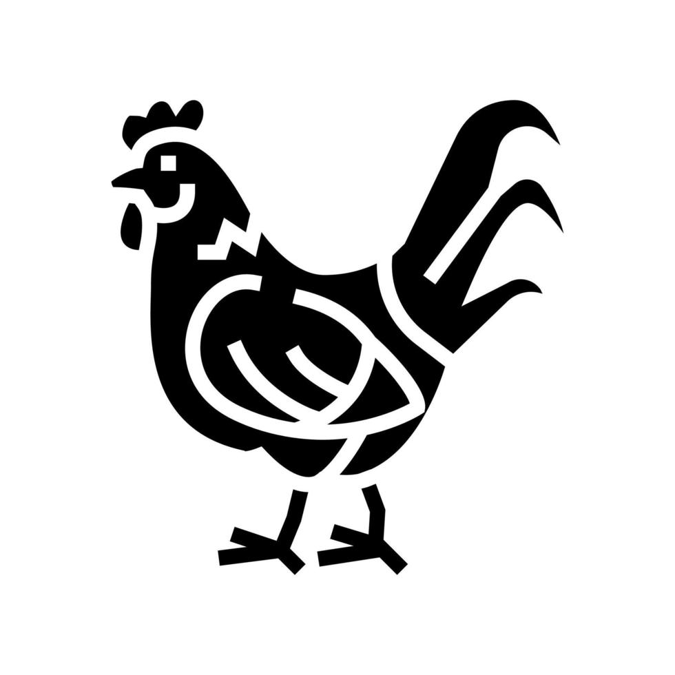 gallo pájaro doméstico glifo icono vector ilustración