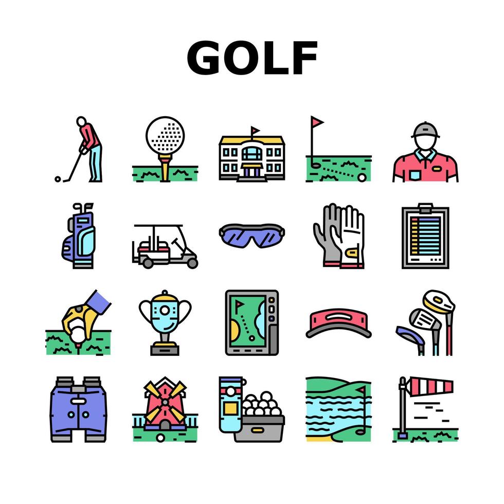 Golf Sportive Game On Playground Icons Set Vector