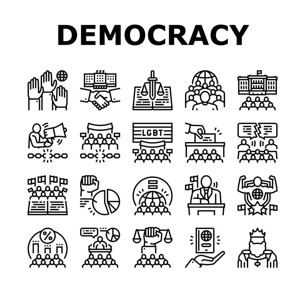 Democracy Government Politic Icons Set Vector