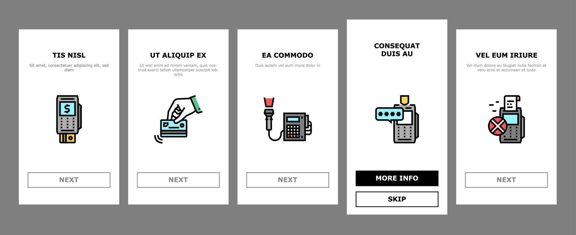 Pos Terminal Device Onboarding Icons Set Vector
