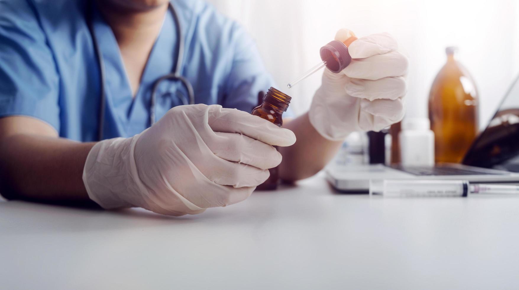 Double exposure of technology healthcare And Medicine concept. Doctors using digital tablet and modern virtual screen interface icons panoramic banner, blurred background. photo