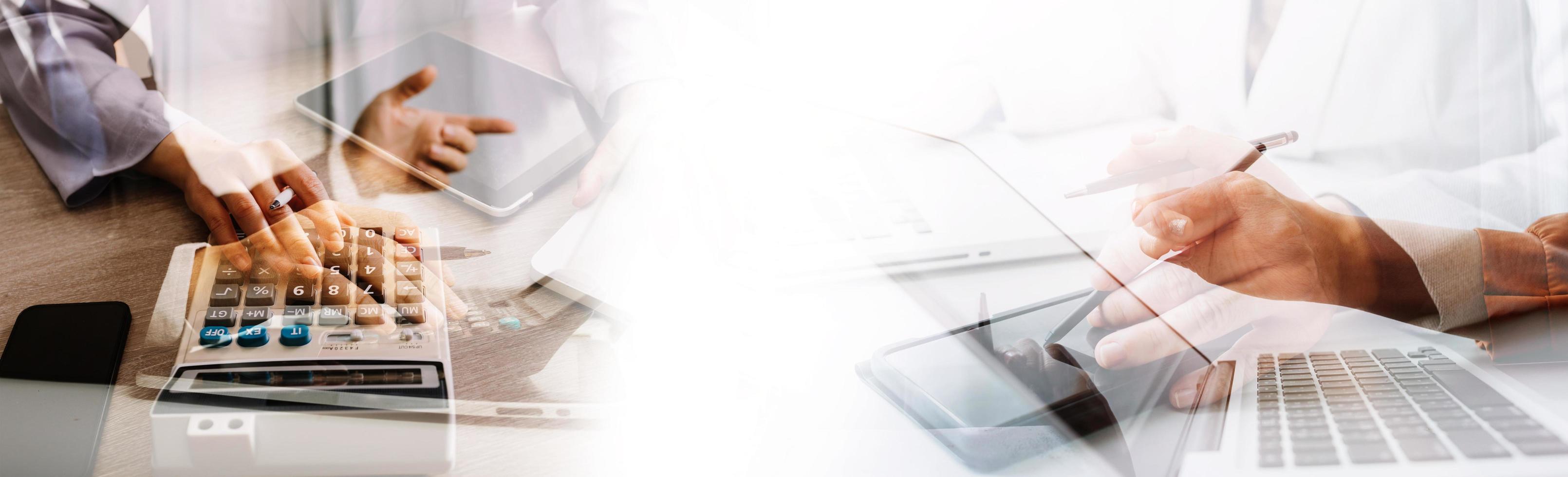 Business man using credit card and calculator for shopping online ,selective focus. photo