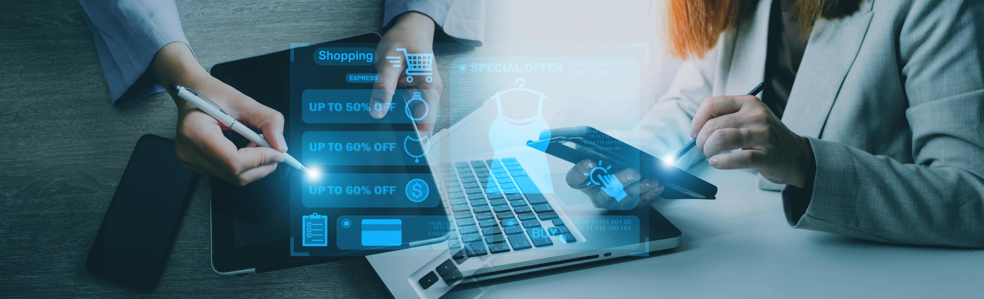 Business man using credit card and calculator for shopping online ,selective focus. photo