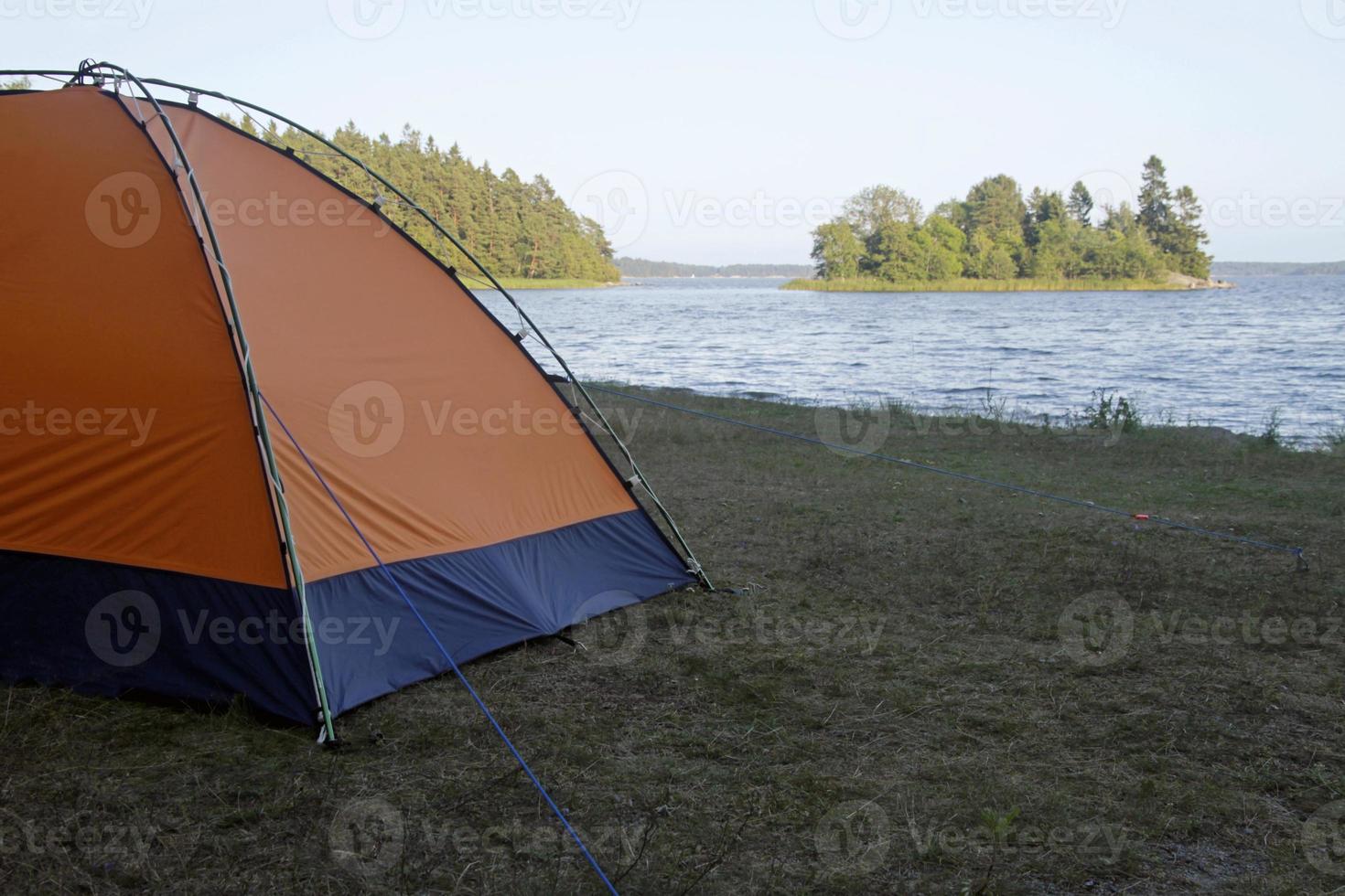 Tent set up at the coast in Sweden photo