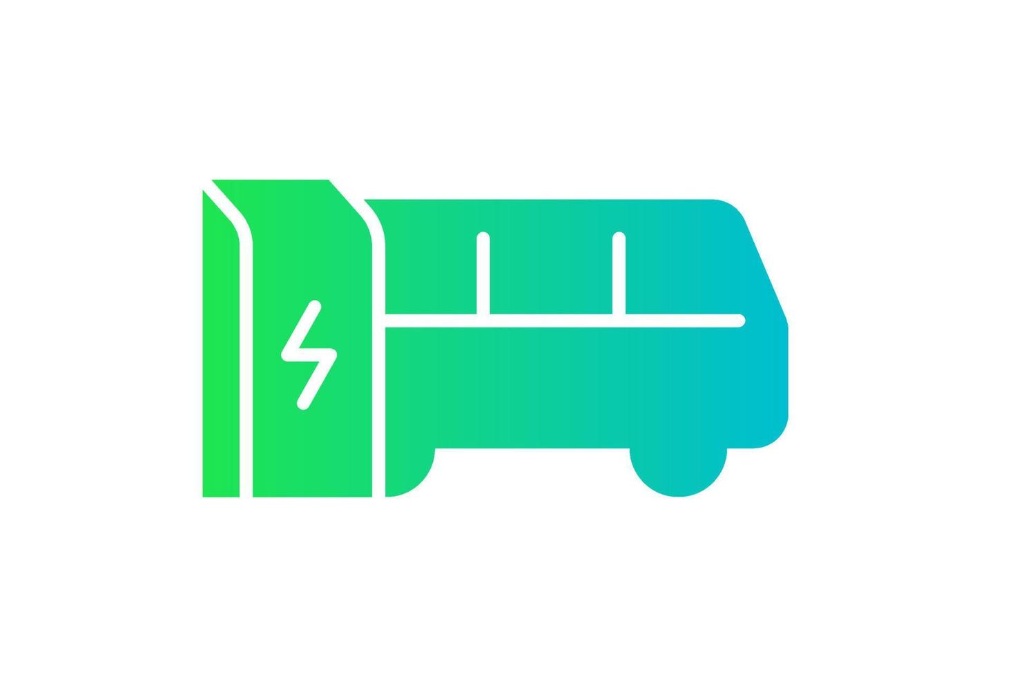 Electric bus charging in charger station icon. Electrical e-bus energy charge green gradient symbol. Eco friendly electro vehicle recharge sign. Vector battery powered EV transportation eps logo