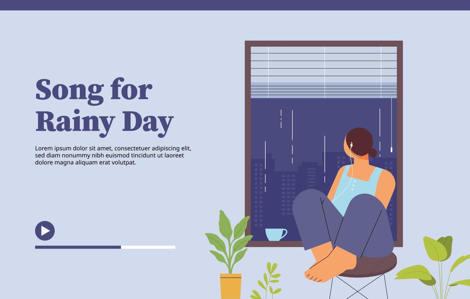 A woman is sitting by the window and watching the rain. emotional concept. vector
