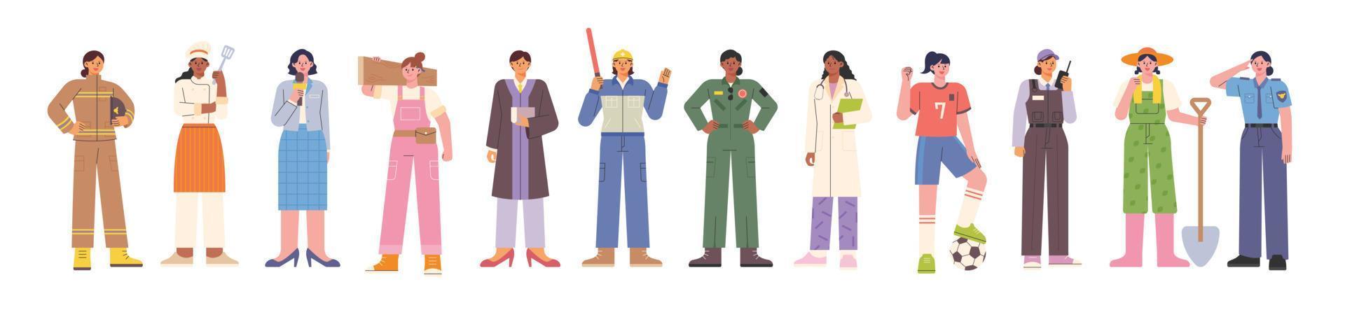 personajes femeninos de diversas ocupaciones. experta femenina. ilustración vectorial de estilo de diseño plano. vector