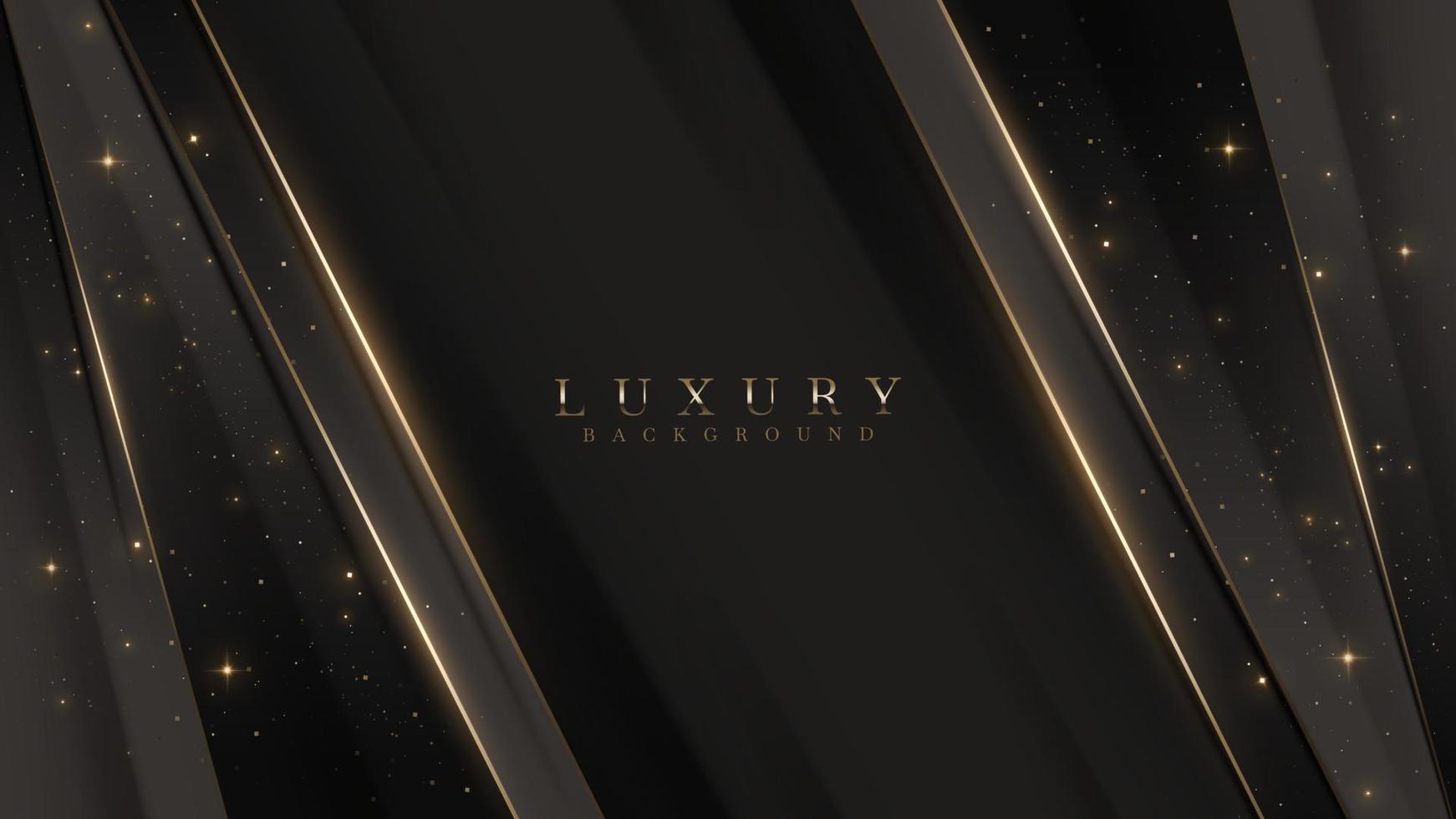 Golden lines on a black background with starlight effect decoration. Luxury award ceremony design concept. vector