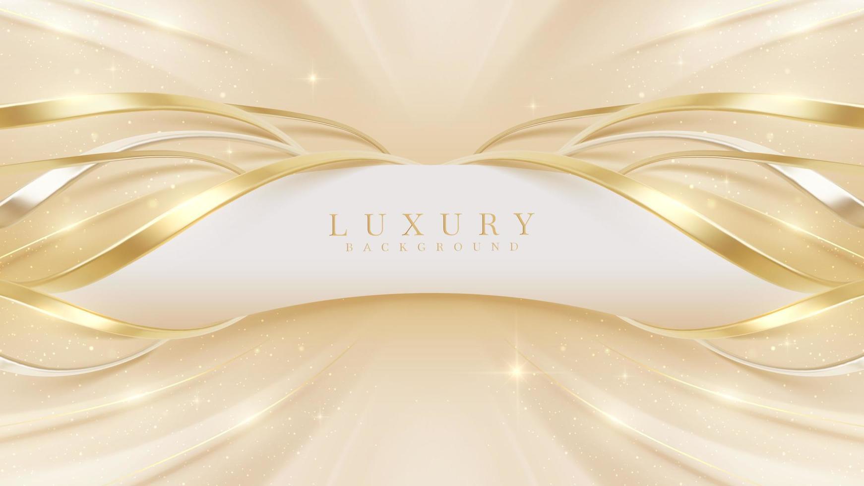 Luxury background with golden curve line elements and glitter light effect decoration. vector
