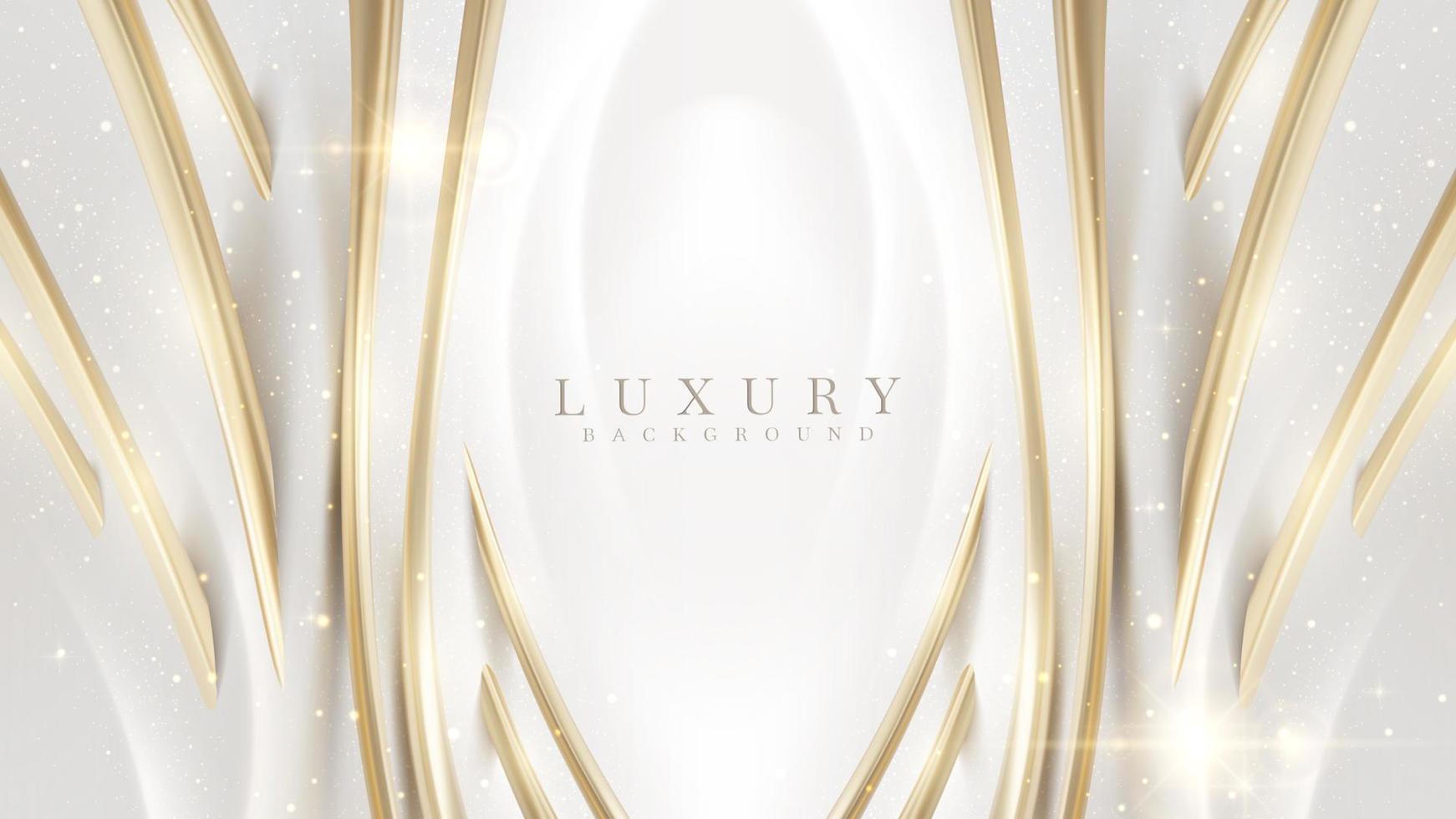 White luxury background with golden curve line element and glitter light effect decoration. vector