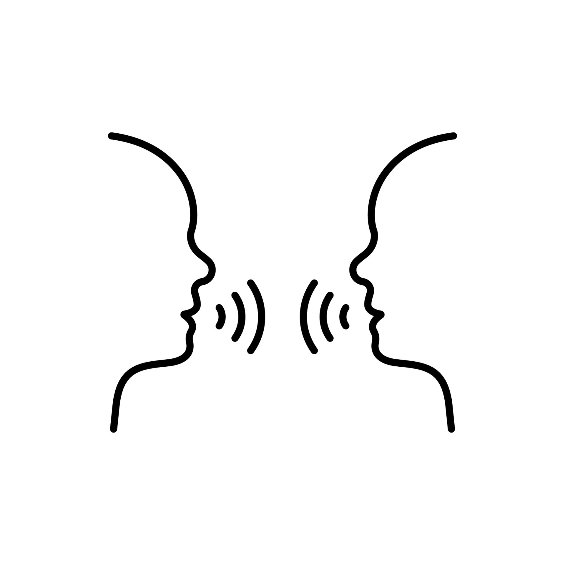 Two Man Talk Line Icon. People Face Head in Profile Speak Linear