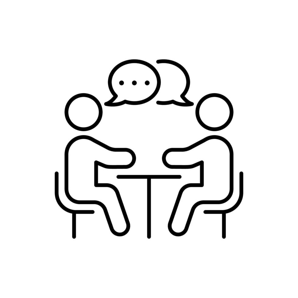 icono de línea de gestión de recursos humanos. pictograma lineal de reunión de entrevista de trabajo. icono de contorno de comunicación de carrera de búsqueda de trabajo de contratación. empleador contratar empleado. trazo editable. ilustración vectorial aislada. vector